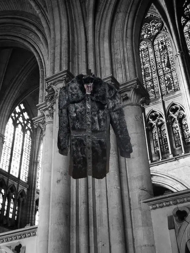 고딕 고스 십자가 퍼 레더 자켓 gothic goth cross fur